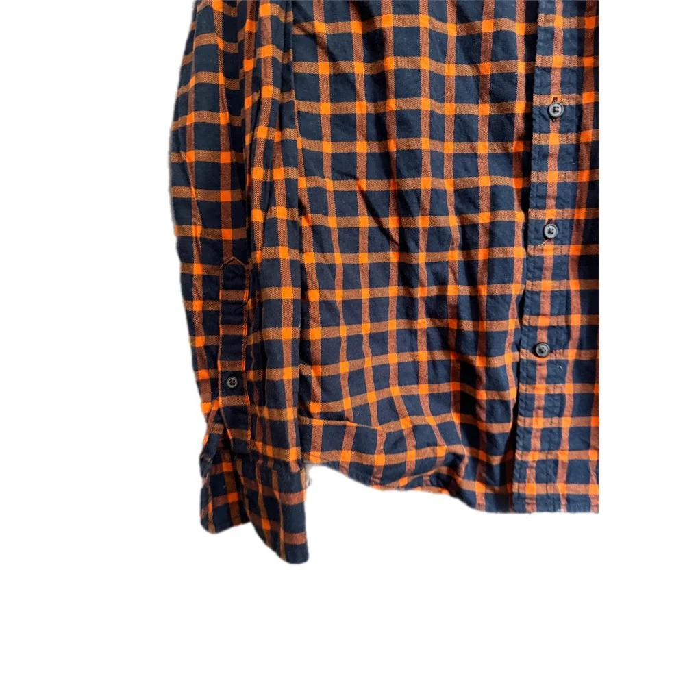 Banana Republic Luxe Flannel Shirt‎ Mens M Orange Navy Slim Fit Excellent Plaid
